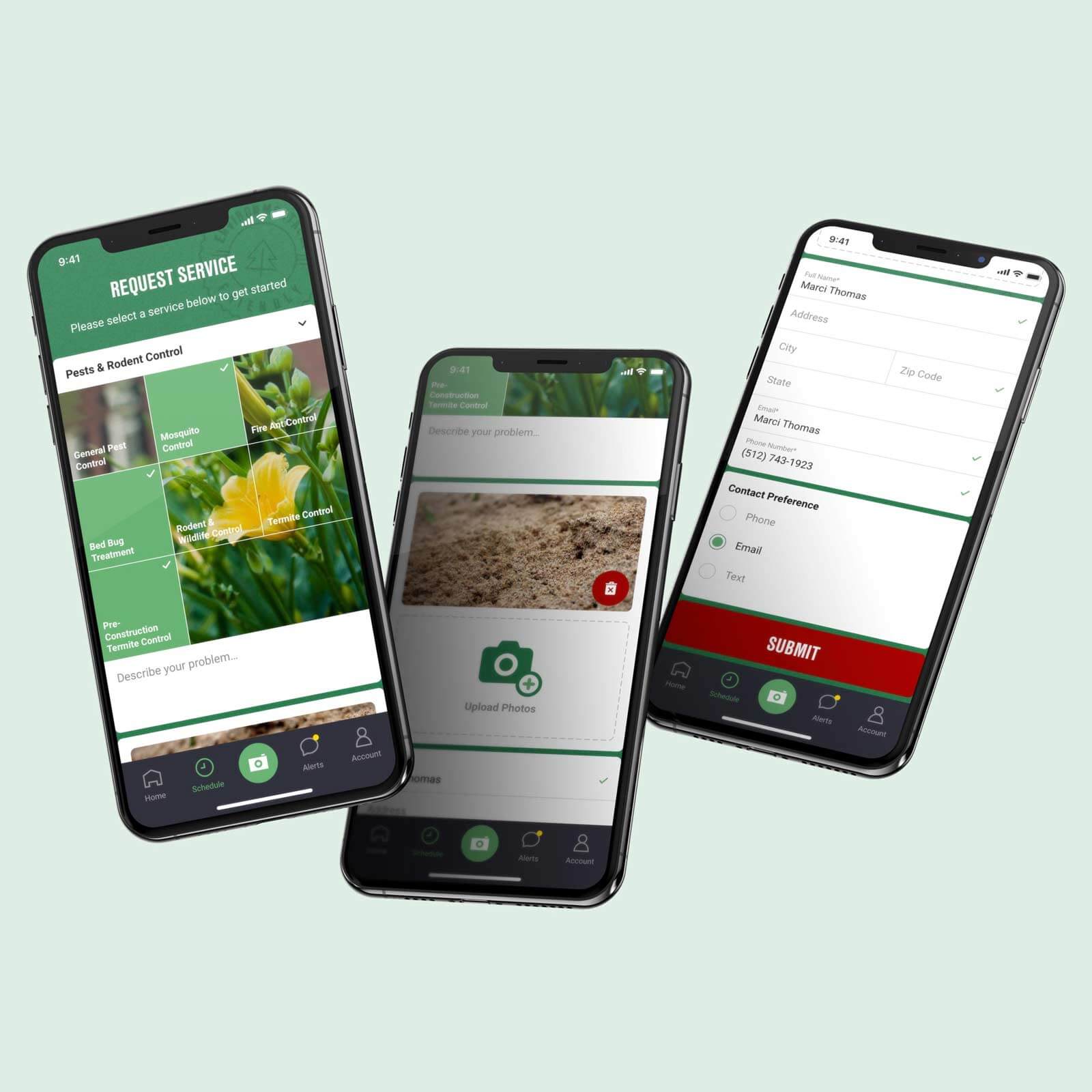 The phones showing various screenshots from the app.