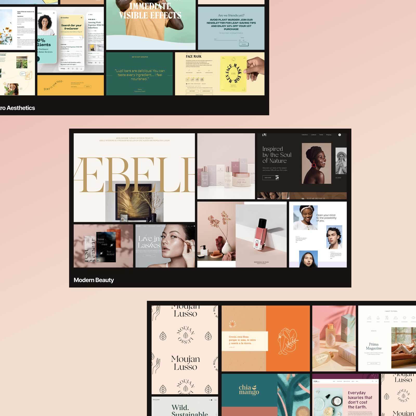 Three examples of various mood board styles.