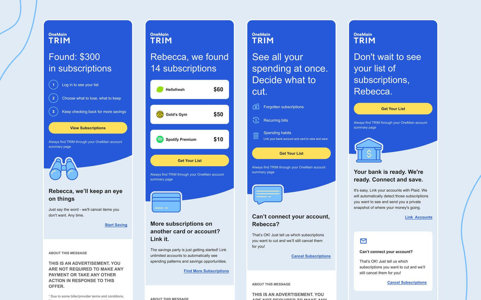 Four examples of completed email designs with copy collaboration.