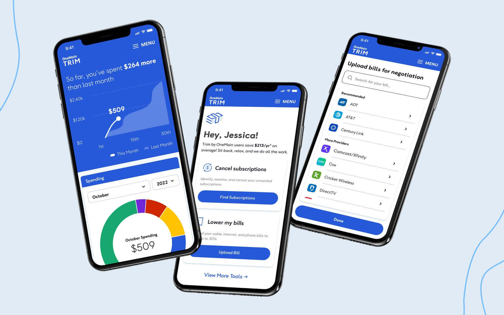 Trim by OneMain app screens