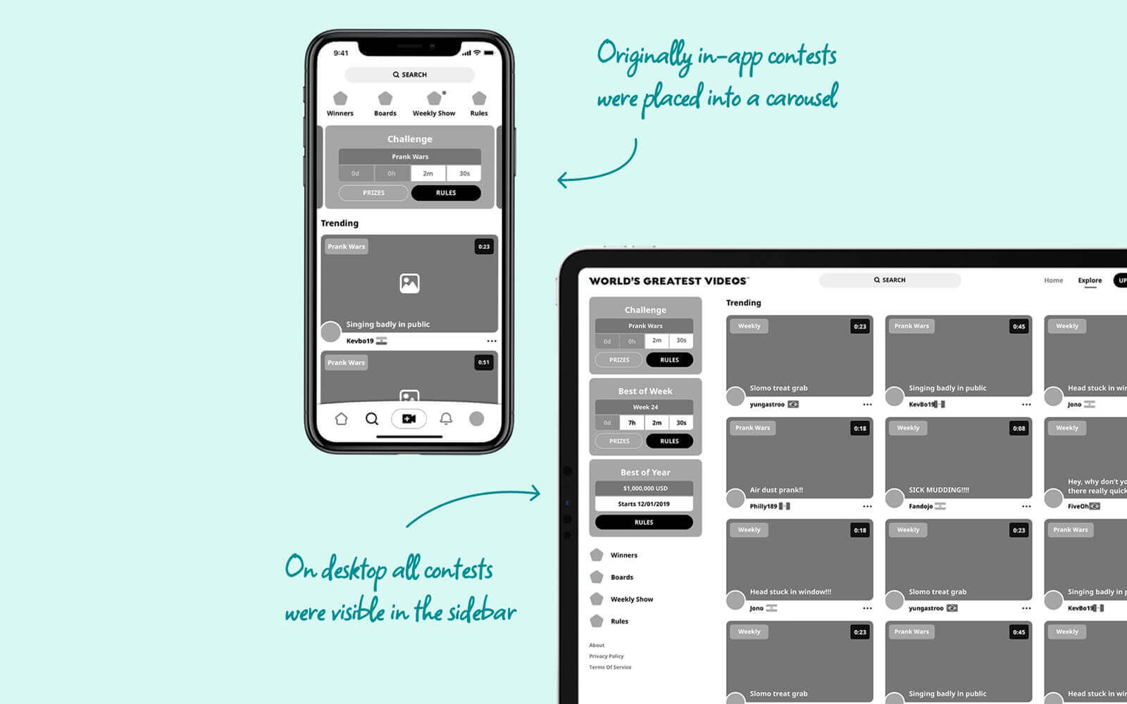 Phone next to computer showing mobile vs desktop wireframe comparison