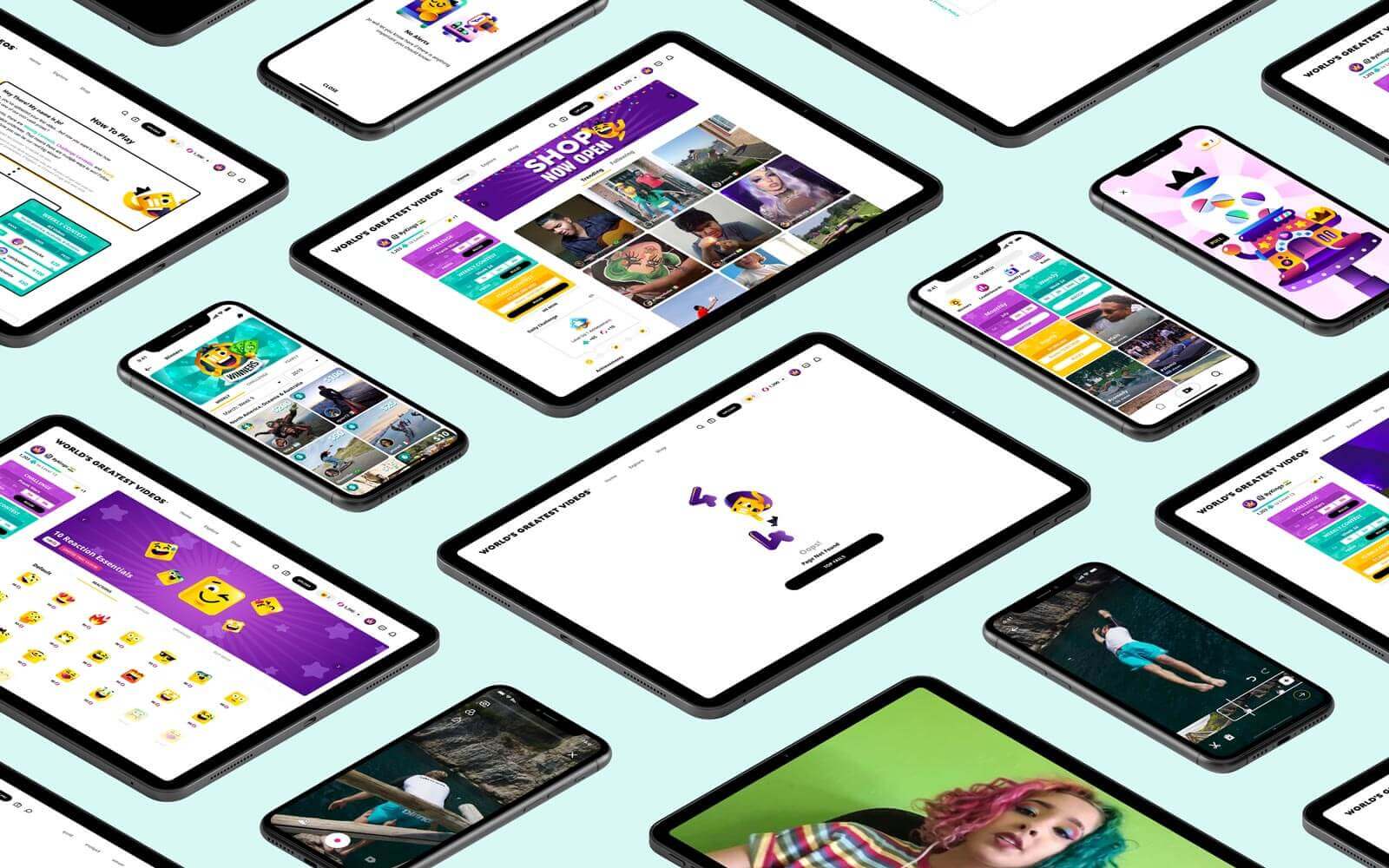 World's Greatest Videos app screens on phones and tablets